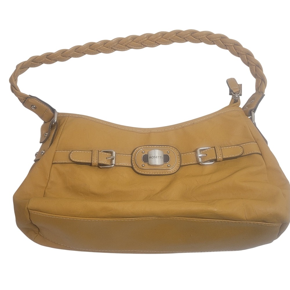 Rosetti Mustard Yellow Braided Strap Shoulder Bag Silver Tone Hardware Buckles